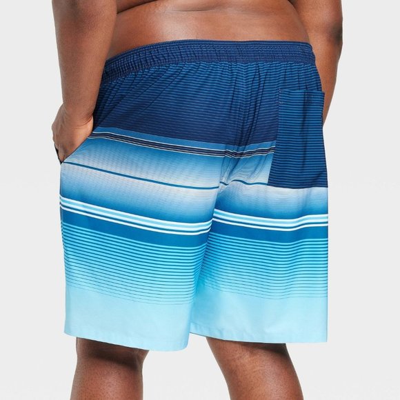 Men's Big & Tall 9" Suspension Striped Swim Shorts Goodfellow & Co Navy Blue 3XL - Picture 4 of 9